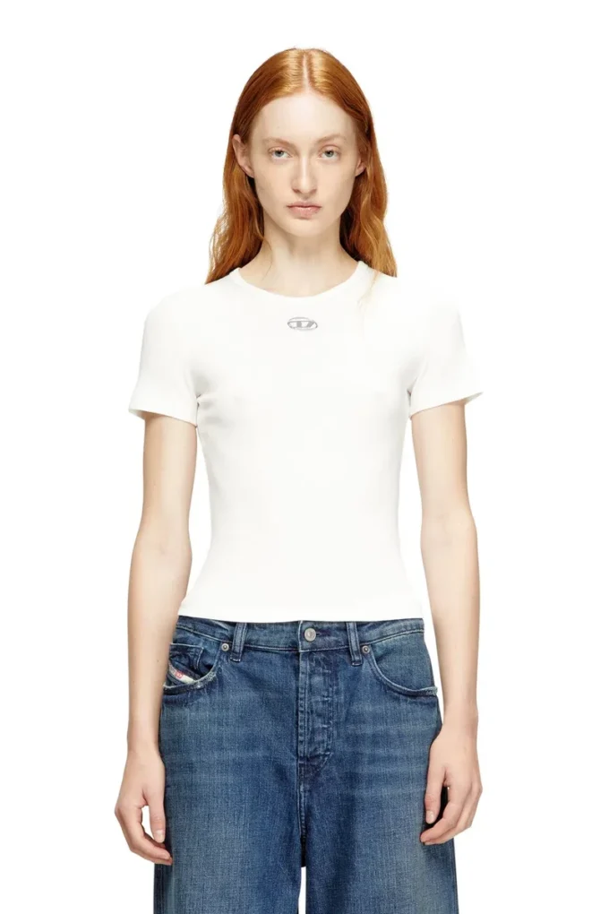 t-ele-long-od T-shirt slim côtelé avec Oval D métallique