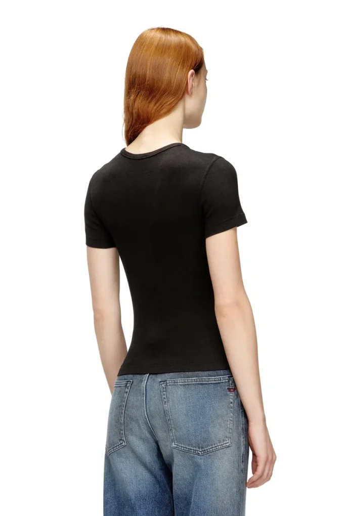 t-ele-long-od T-shirt slim côtelé avec Oval D métallique