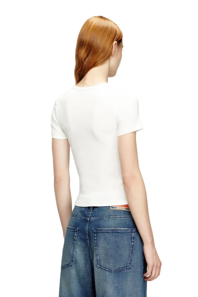 t-ele-long-od T-shirt slim côtelé avec Oval D métallique