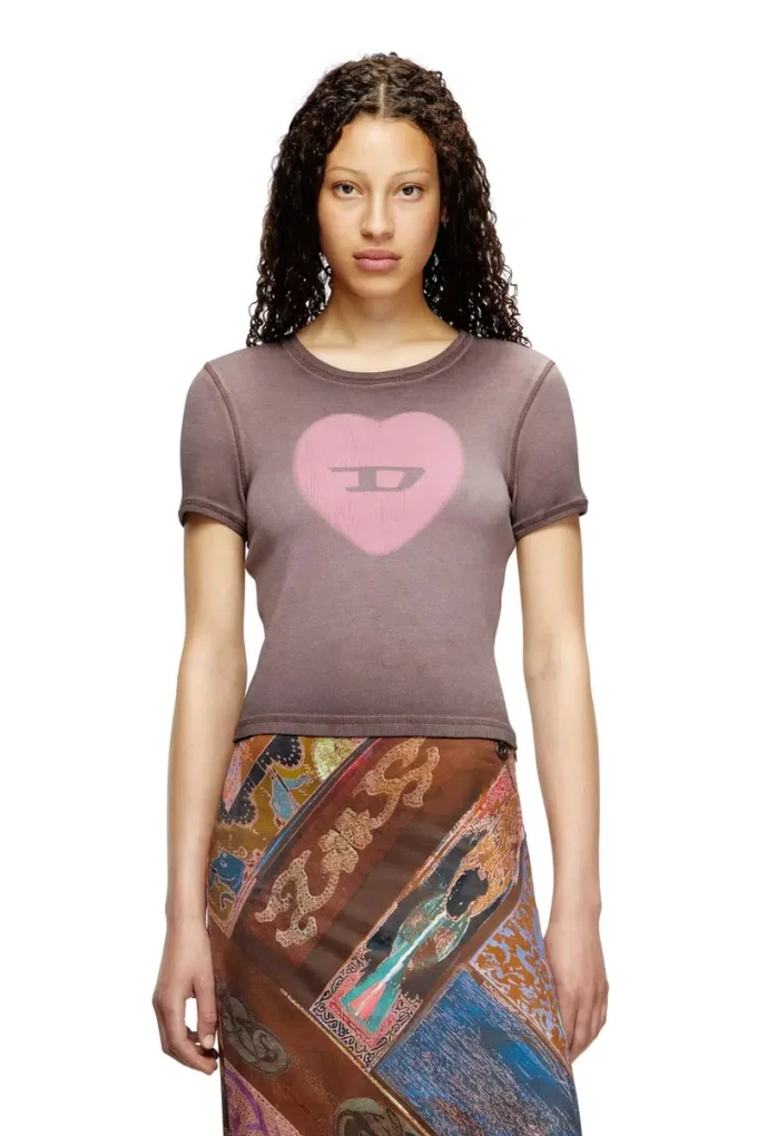 t-ele T-shirt côtelé avec cœur aquarelle D