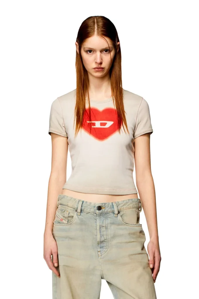 t-ele T-shirt côtelé avec cœur aquarelle D