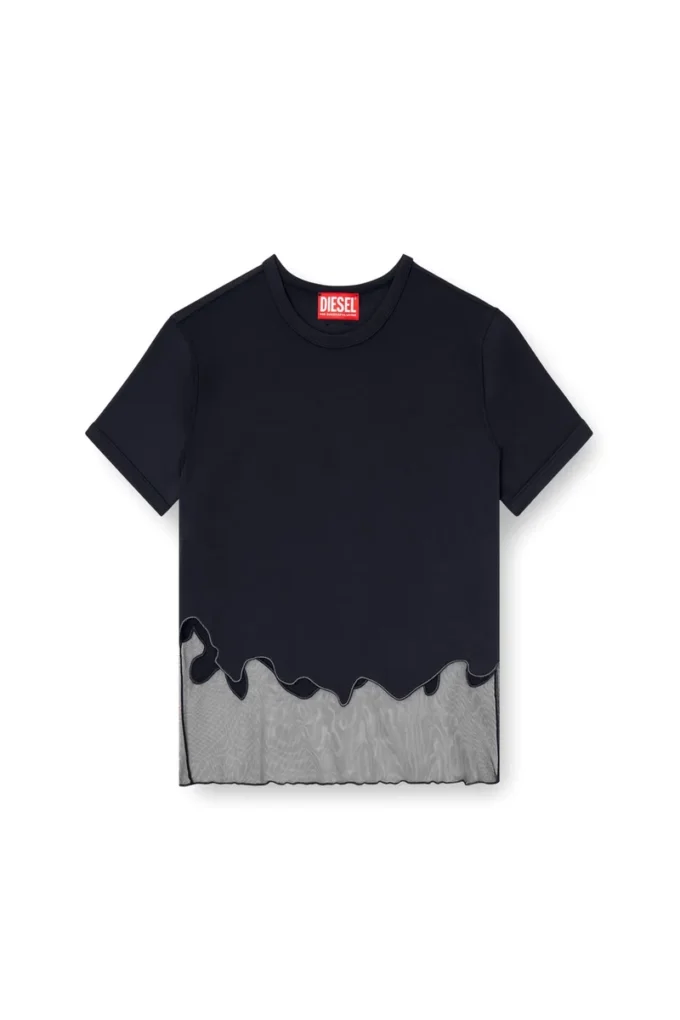 t-inlay-r1 T-shirt en nylon avec empiècement en tulle