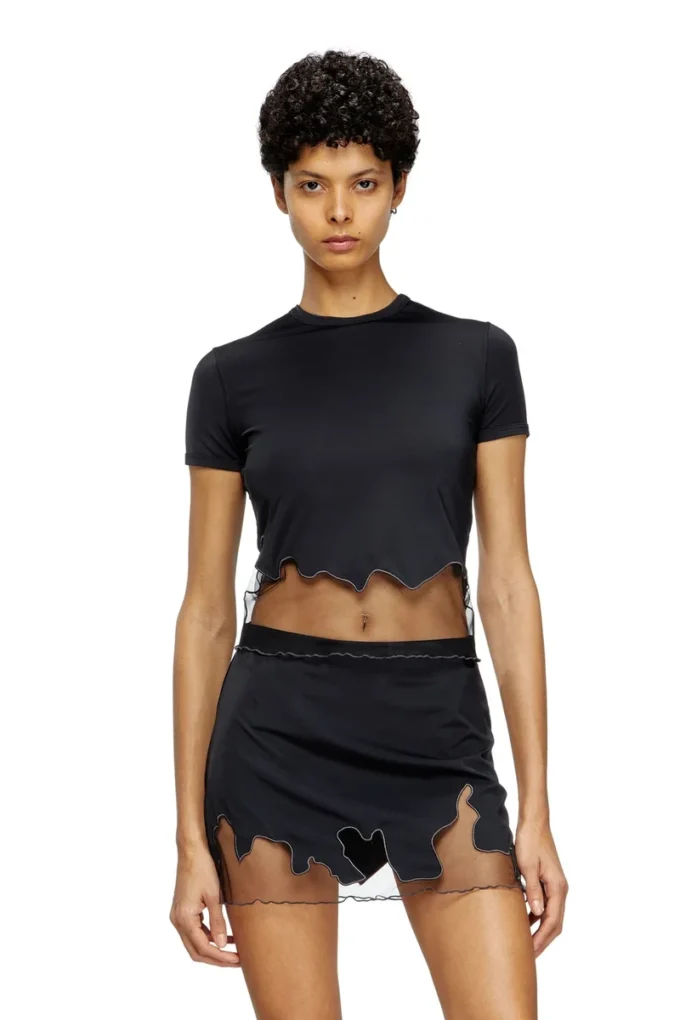 t-inlay-r1 T-shirt en nylon avec empiècement en tulle