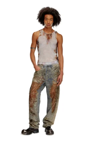 t-lifty-burn-art Débardeur en tulle avec imprimé plastique brûlé
