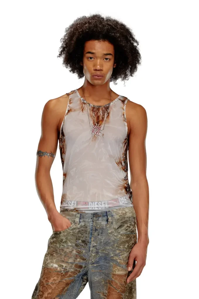 t-lifty-burn-art Débardeur en tulle avec imprimé plastique brûlé