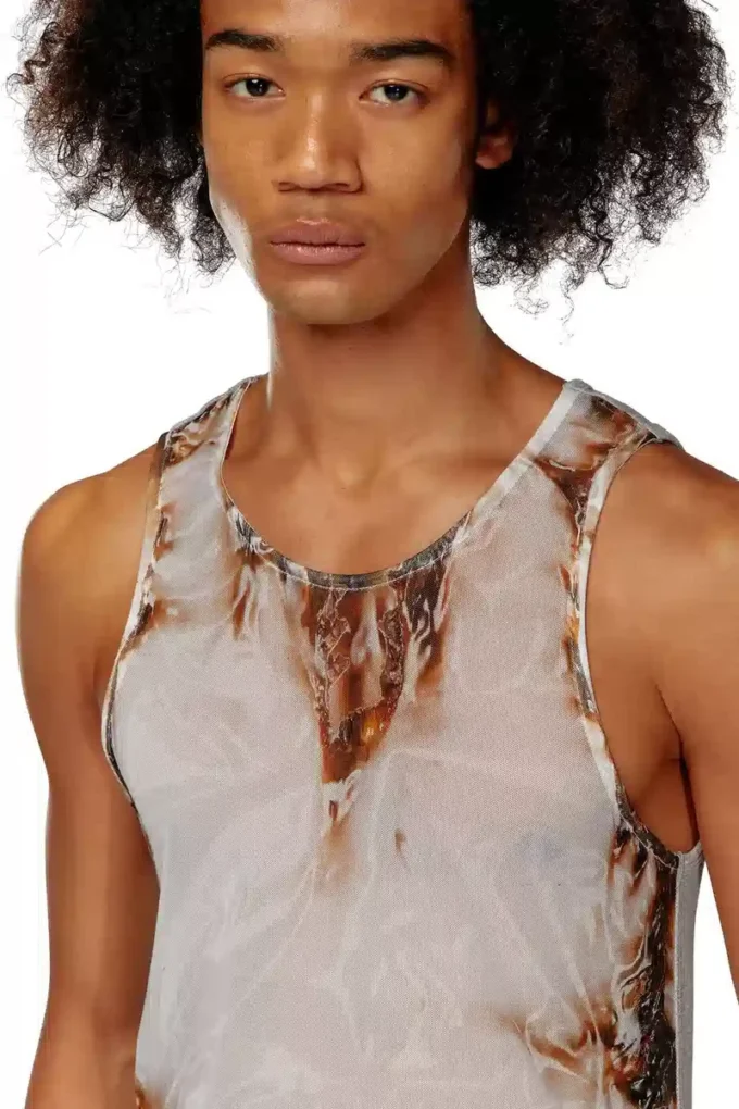 t-lifty-burn-art Débardeur en tulle avec imprimé plastique brûlé