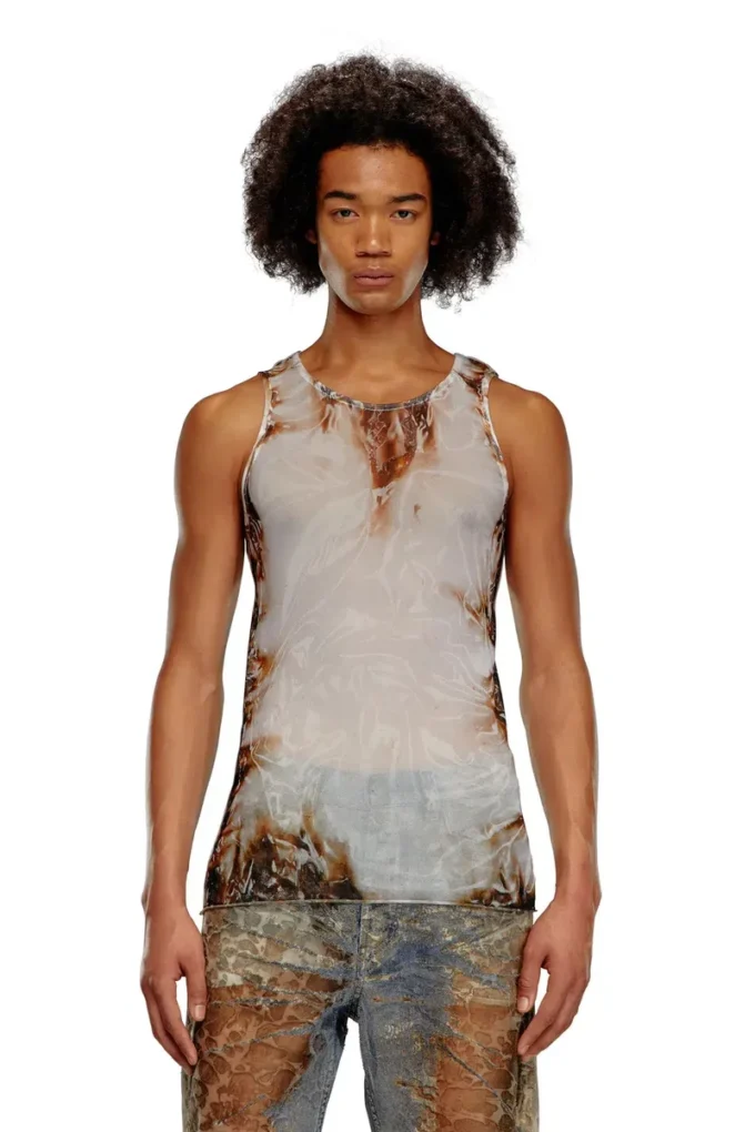 t-lifty-burn-art Débardeur en tulle avec imprimé plastique brûlé