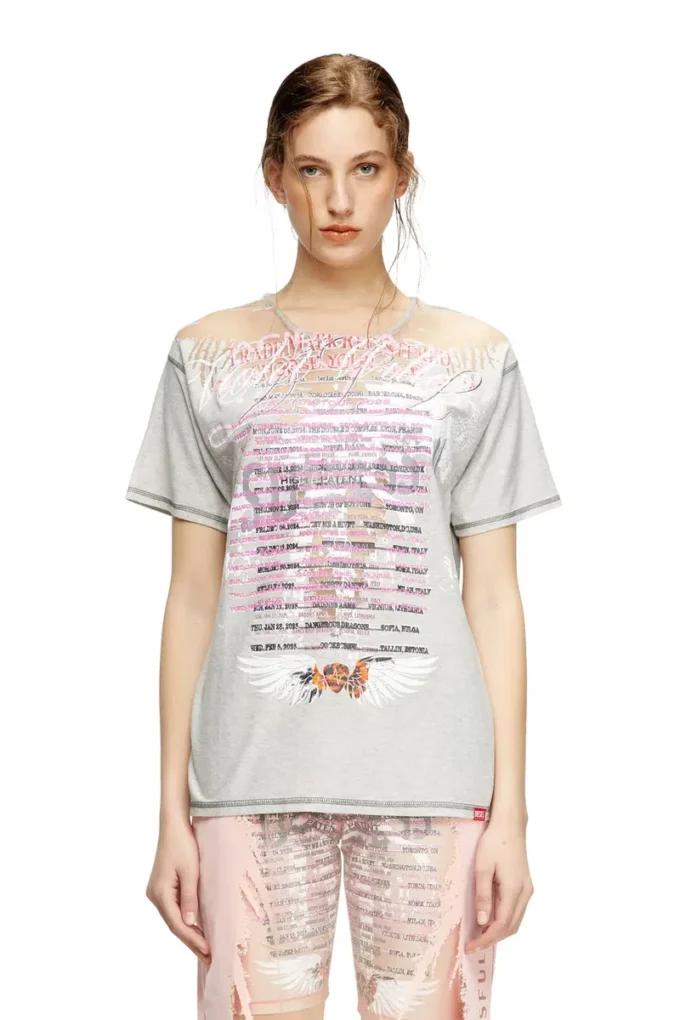 t-normac T-shirt à col rond avec imprimé paroles de chanson