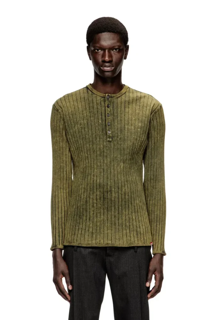 T-shirt Henley en jersey côtelé large traité