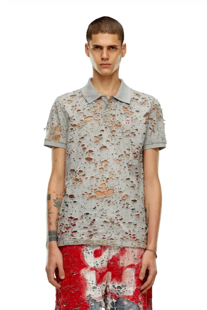 t-smith-devor Polo en tulle avec jersey déchiré