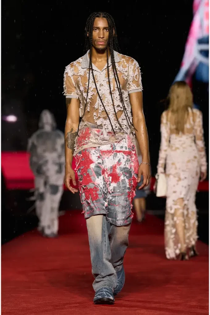 t-smith-devor Polo en tulle avec jersey déchiré