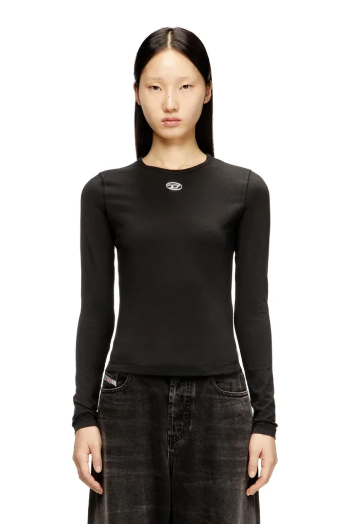 t-uncutieslong-ls-od Pull en coton avec logo Oval D