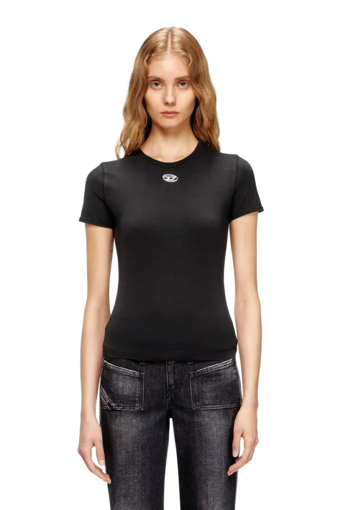 t-uncutieslong-od T-shirt slim fit avec logo Oval D métallisé