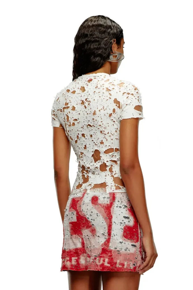 t-uncyna T-shirt en tulle avec jersey déchiré