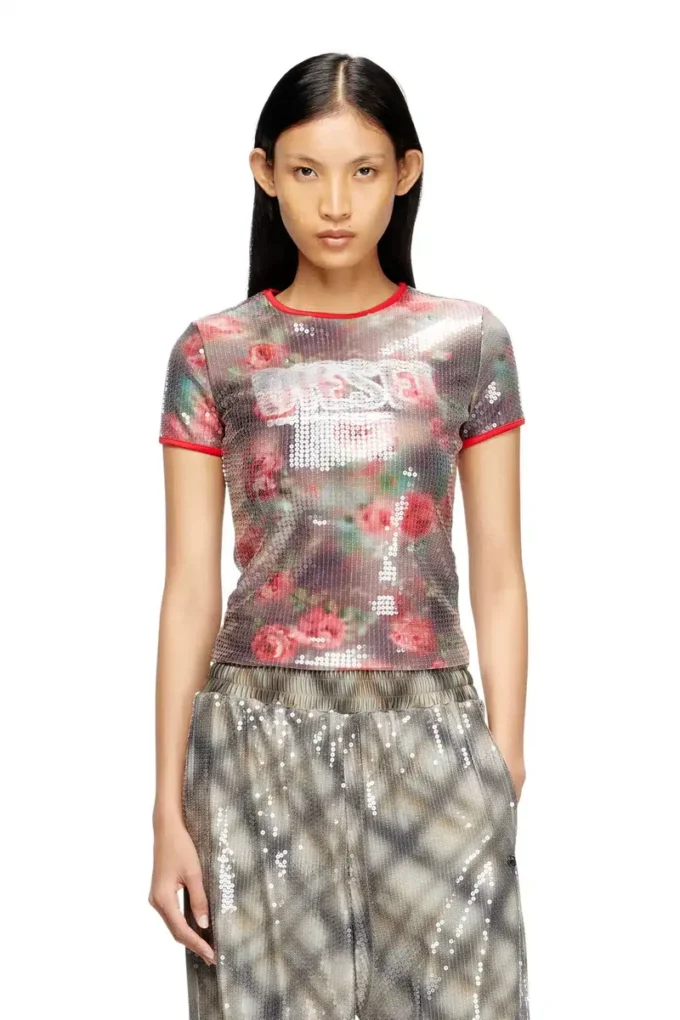 t-unkyel Haut slim en jersey à imprimé floral et paillettes