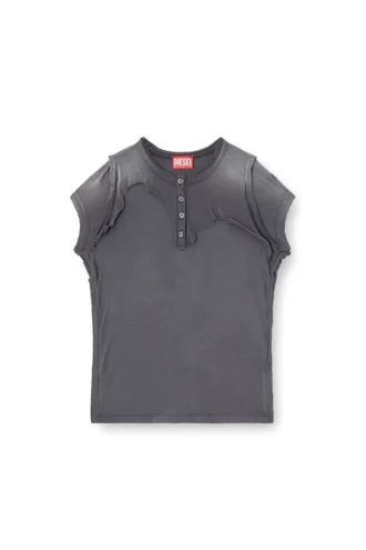 t-unrawy T-shirt Henley à effet déchiré