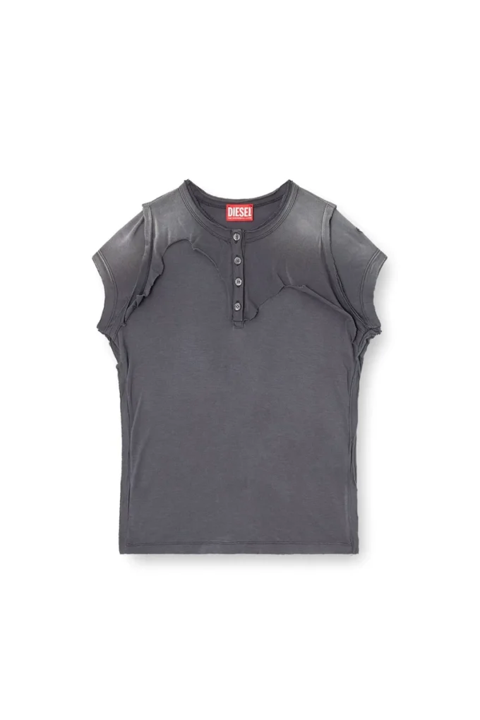 t-unrawy T-shirt Henley à effet déchiré