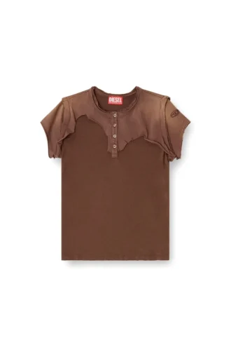 t-unrawy T-shirt Henley à effet déchiré