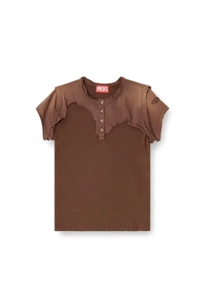 t-unrawy T-shirt Henley à effet déchiré