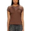 t-unrawy T-shirt Henley à effet déchiré
