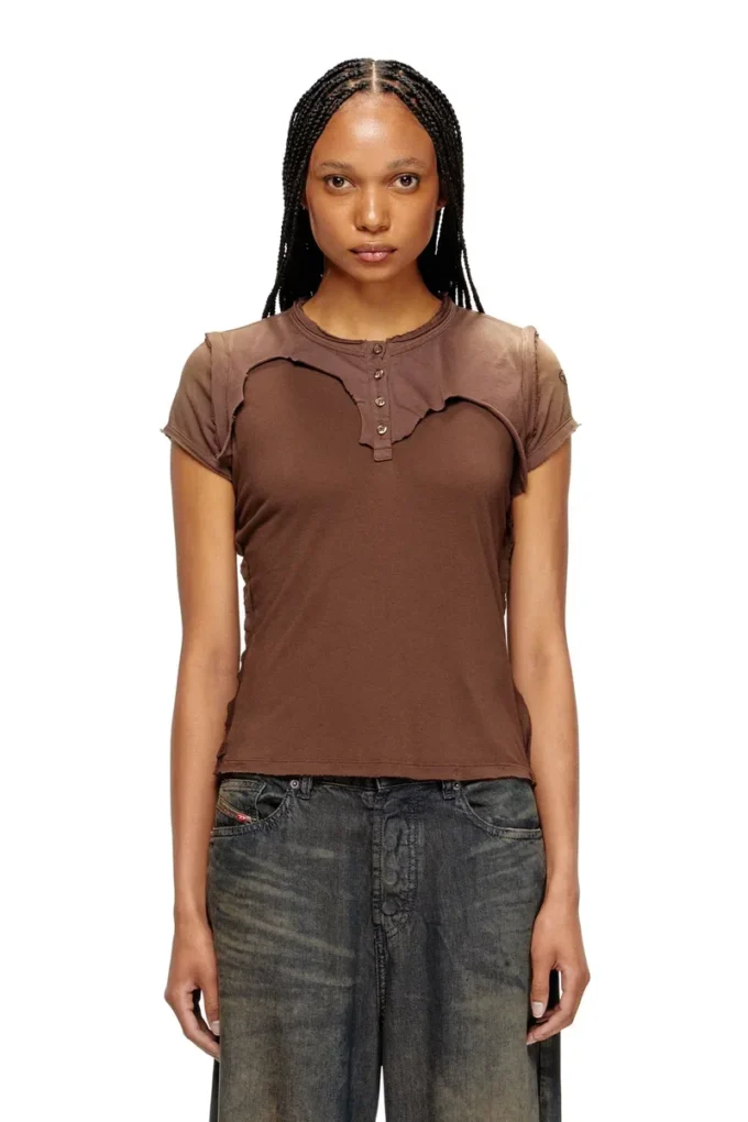 t-unrawy T-shirt Henley à effet déchiré