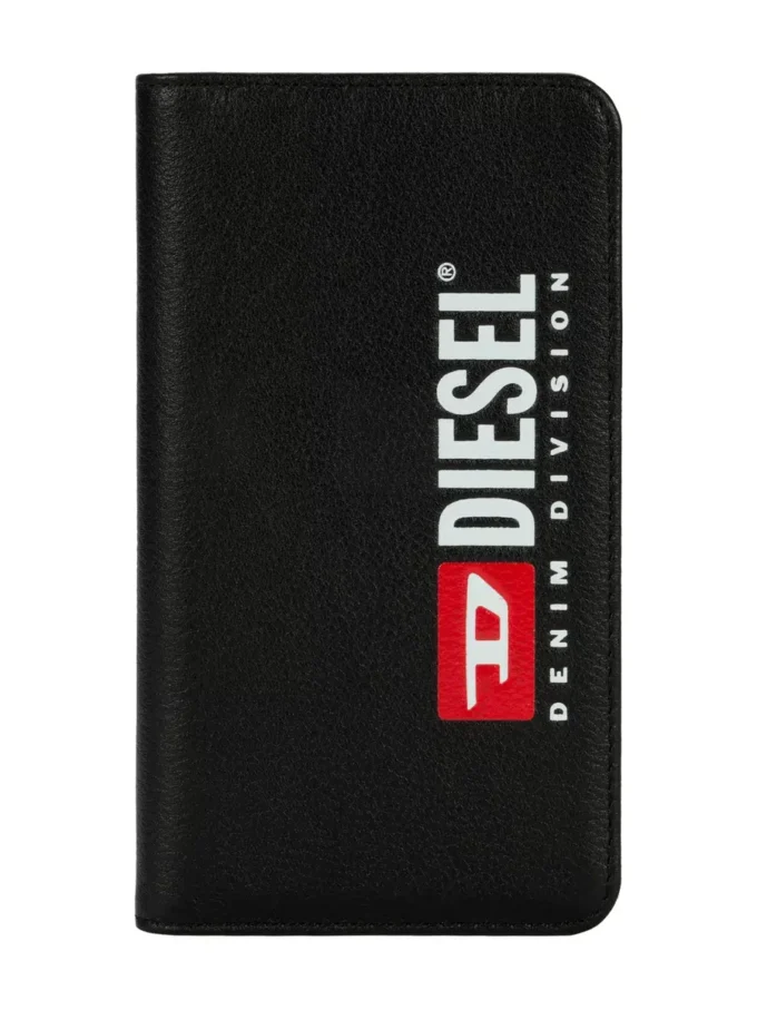 Étui folio 2 en 1 Diesel pour iPhone XS et iPhone X Étui en cuir noir avec logo imprimé et estampé, iPhone XS et X