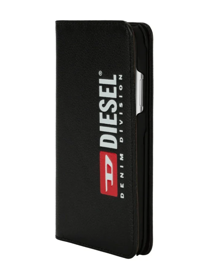 Étui folio 2 en 1 Diesel pour iPhone XS et iPhone X Étui en cuir noir avec logo imprimé et estampé, iPhone XS et X