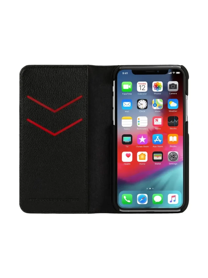 Étui folio 2 en 1 Diesel pour iPhone XS et iPhone X Étui en cuir noir avec logo imprimé et estampé, iPhone XS et X
