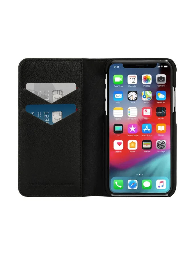 Étui folio 2 en 1 Diesel pour iPhone XS et iPhone X Étui en cuir noir avec logo imprimé et estampé, iPhone XS et X