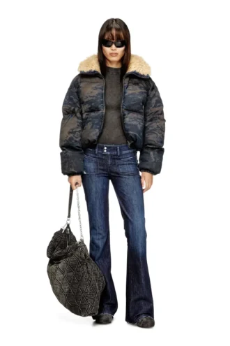 w-aves-fur Doudoune à capuche en denim camouflage effet sale