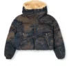 w-aves-fur Doudoune à capuche en denim camouflage effet sale