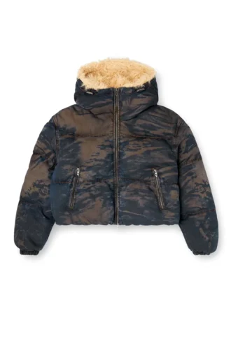 w-aves-fur Doudoune à capuche en denim camouflage effet sale