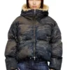 w-aves-fur Doudoune à capuche en denim camouflage effet sale