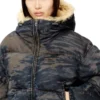 w-aves-fur Doudoune à capuche en denim camouflage effet sale