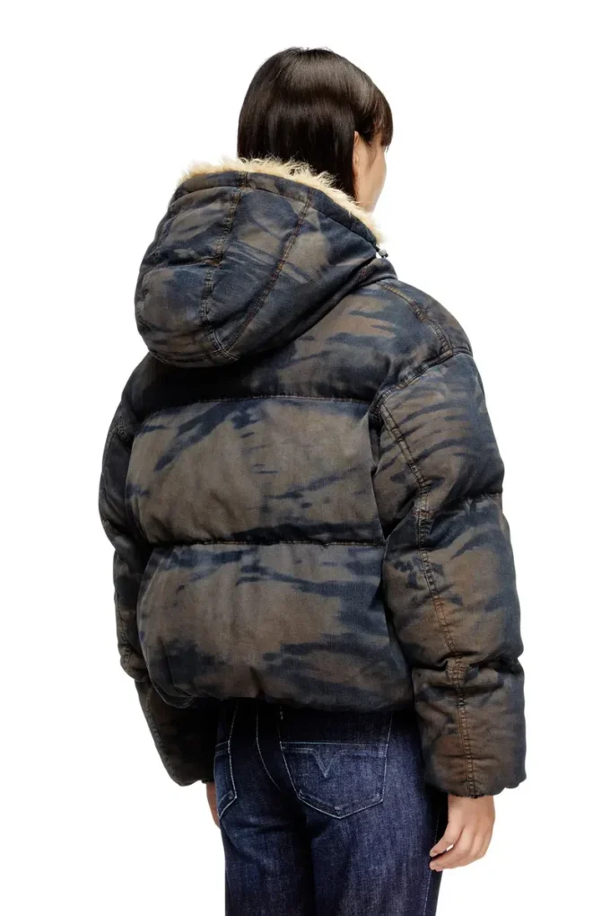 w-aves-fur Doudoune à capuche en denim camouflage effet sale