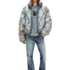w-kons Veste matelassée en denim dévoré matelassé à motif argyle