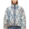 w-kons Veste matelassée en denim dévoré matelassé à motif argyle